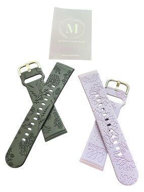 Minieee - Floral Engraved Silicone Watch Bands, Set of 2
